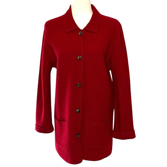 VTG Andrea Viccaro Boiled Wool Cardigan Sweater Duster Women's M Red Classic - Picture 1 of 12